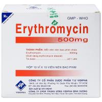 Erythromycin 500mg Vidipha (10 vỉ x 10 viên)